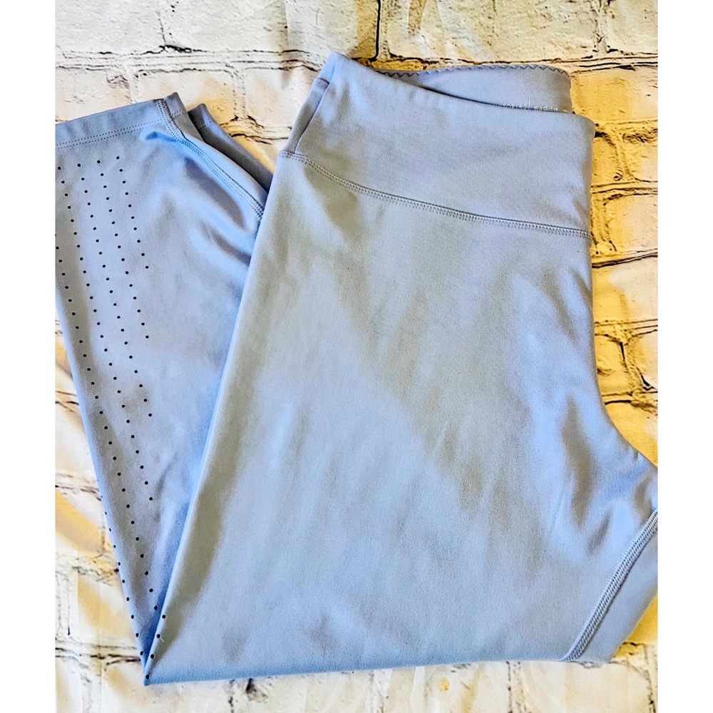 Victoria Sport Light Blue Laser Cut Perforated Crop Leggings XL Zip Pocket